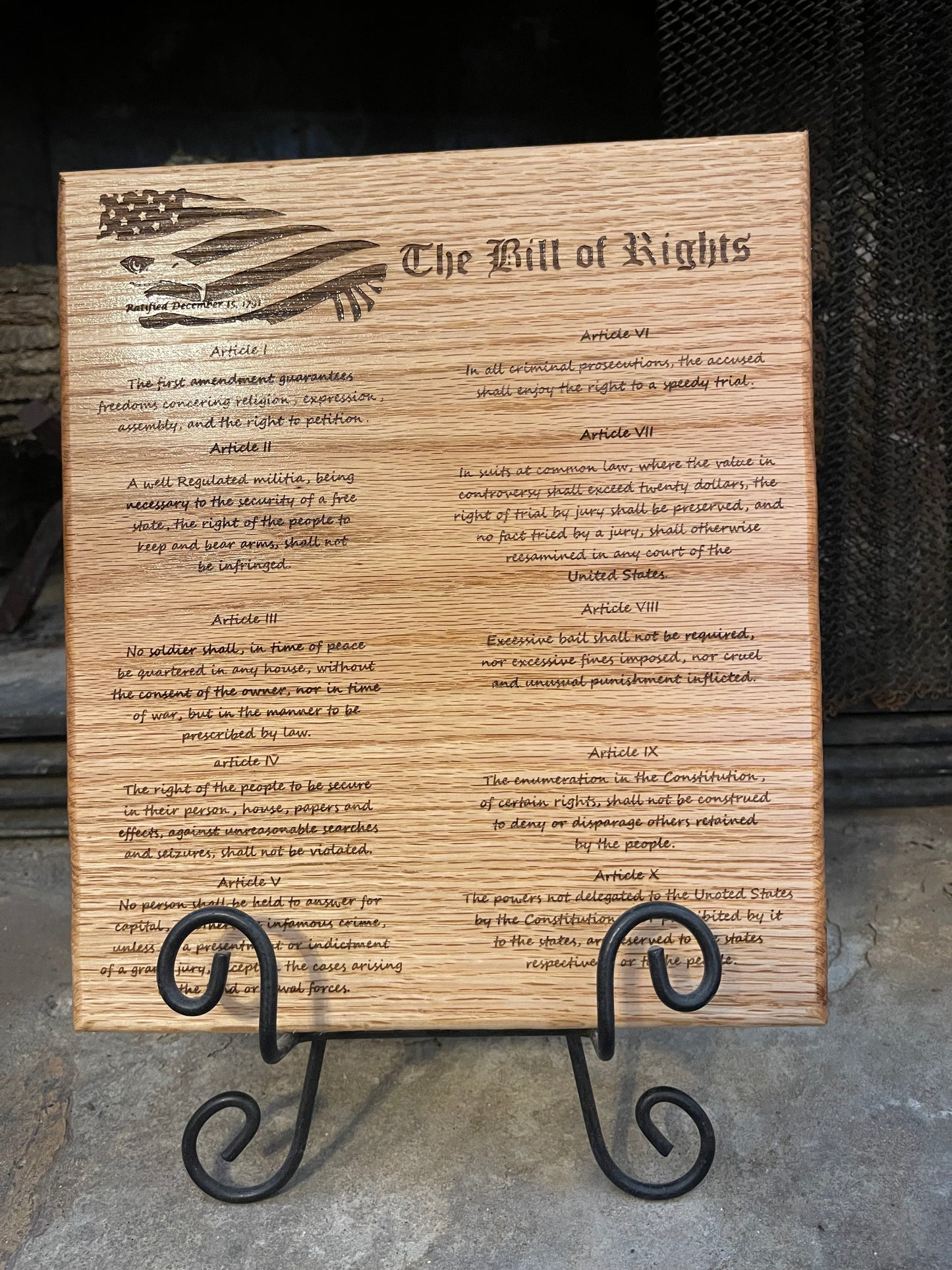 Bill of rights plaque rustic home decor