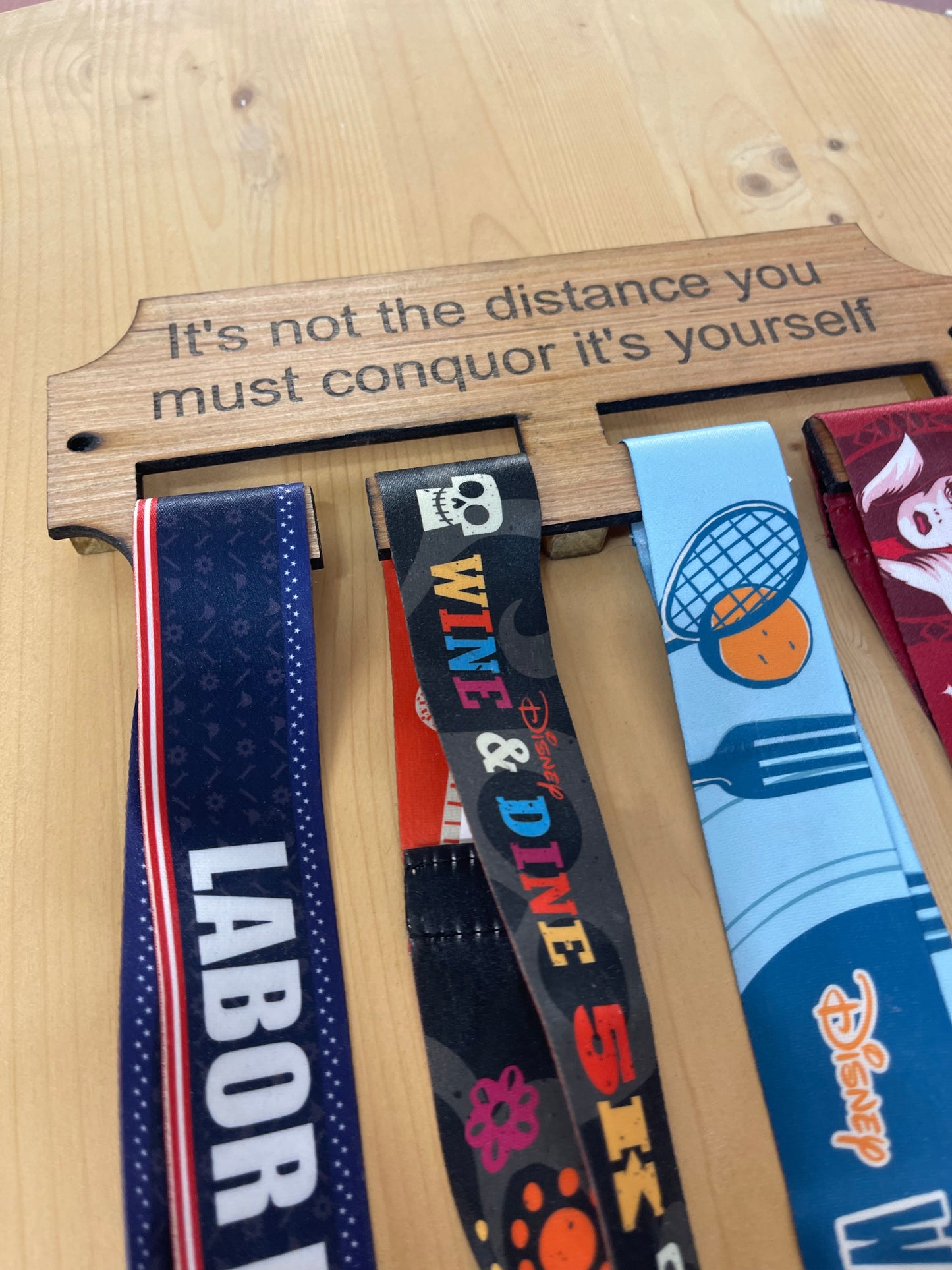 Conquor yourself Wooden race medal hanger/holder