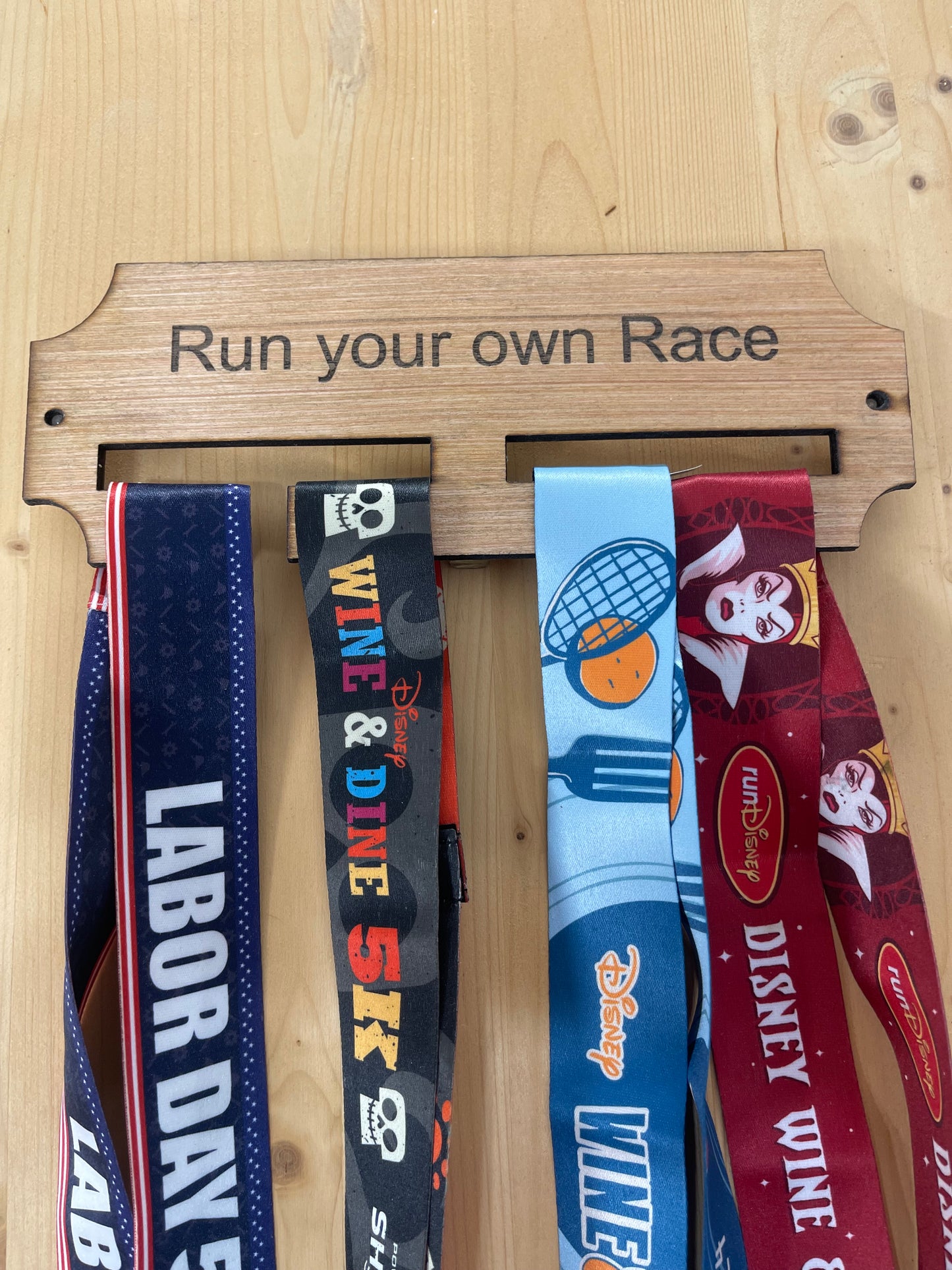 Wooden race medal hanger/holder run your own race