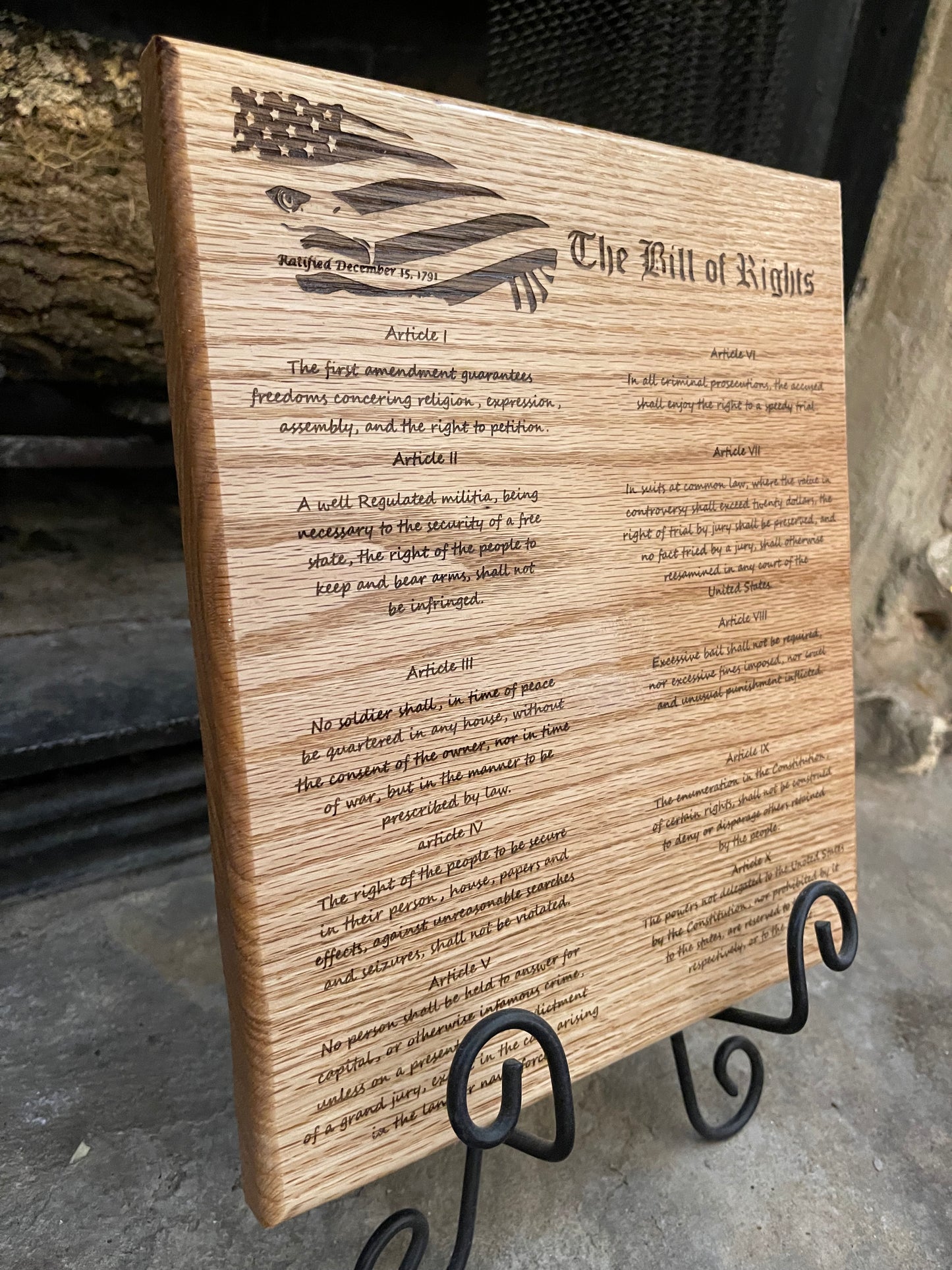 Bill of Rights Oak Wood Plaque Sign – Laser-Engraved Patriotic Wall Art for Home &amp; Office