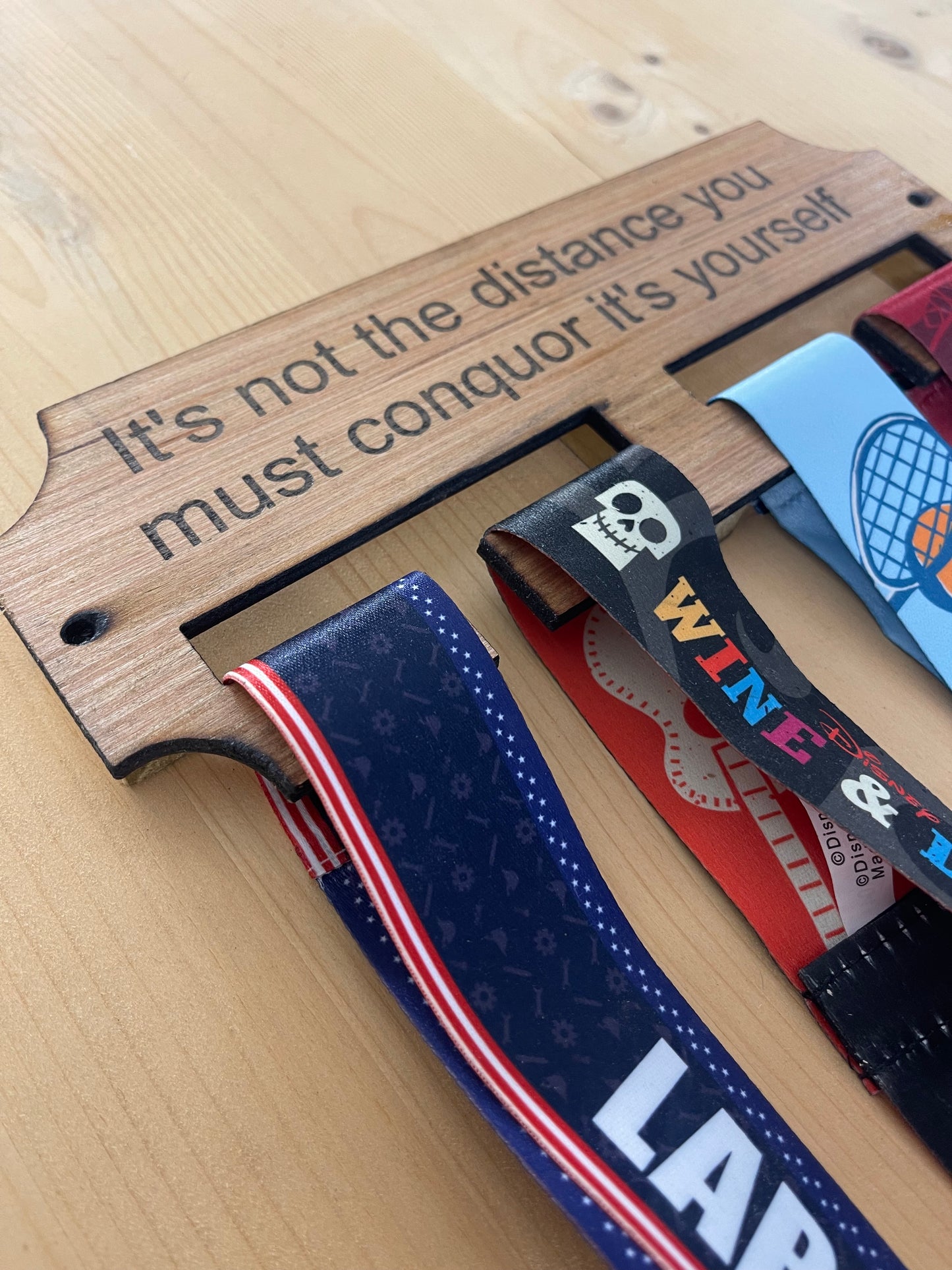 Conquor yourself Wooden race medal hanger/holder