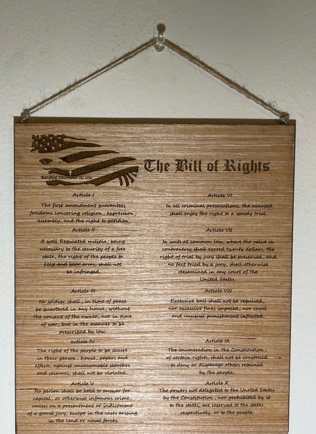 Bill of rights hanging wall sign. Motivational