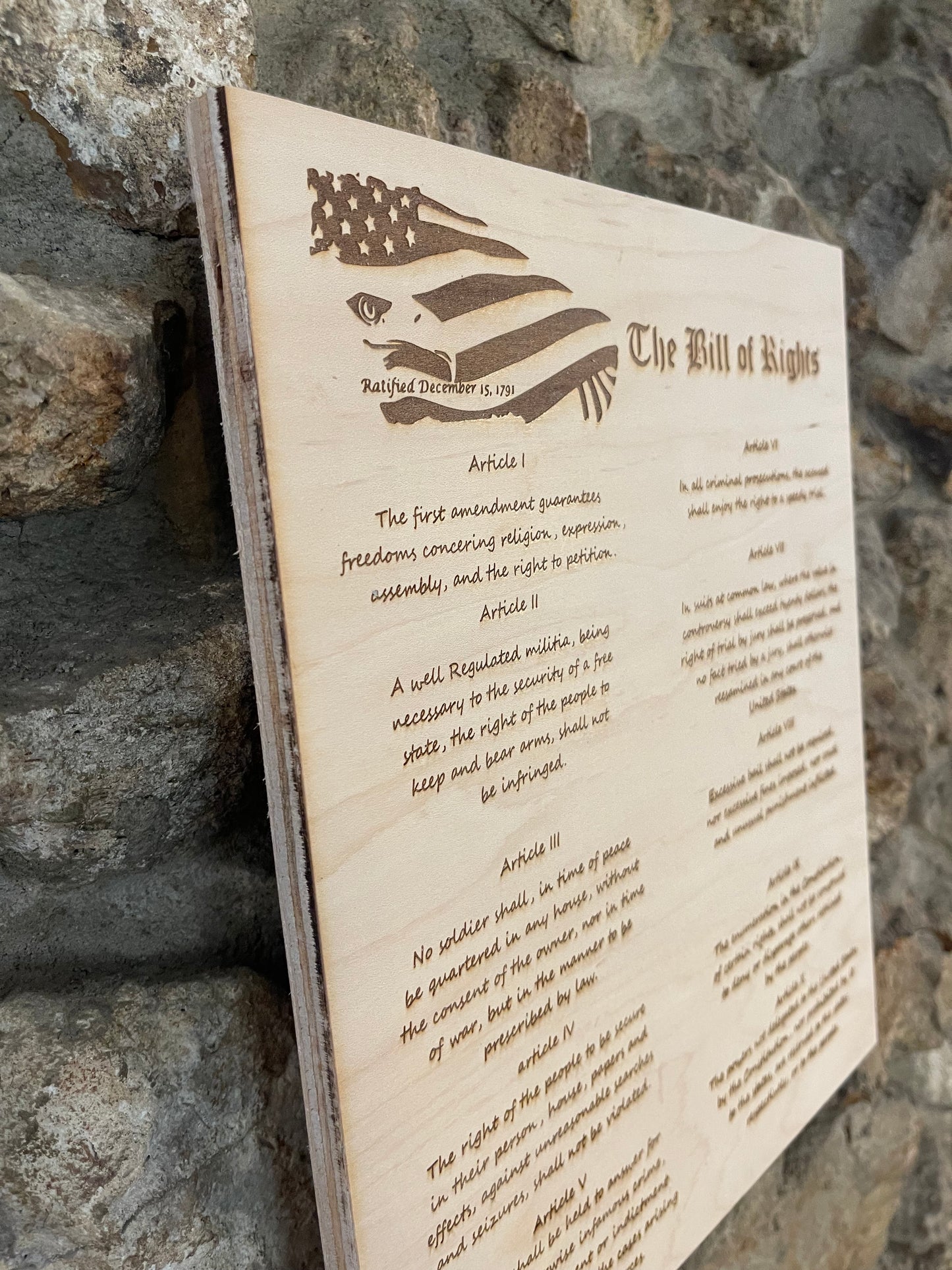 Bill of Rights Wood Sign – Laser-Engraved Patriotic Wall Art for Home Decor Featuring the First Ten Amendments, motivational, inspirational signs