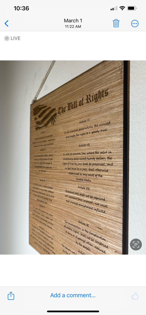 Bill of rights of the constitution home decor patriotic