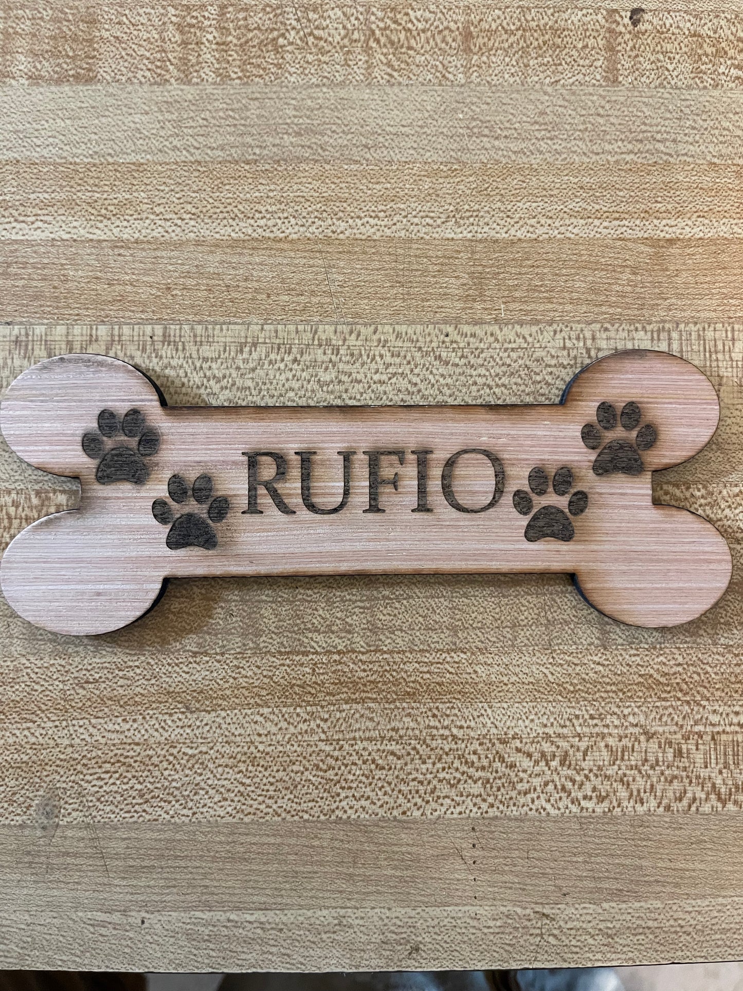 Personalized Wooden Dog Bone Name Sign – Custom Pet Name Plaque