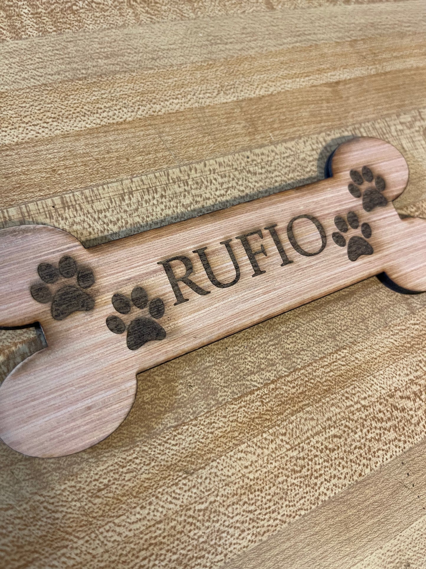 Personalized Wooden Dog Bone Name Sign – Custom Pet Name Plaque