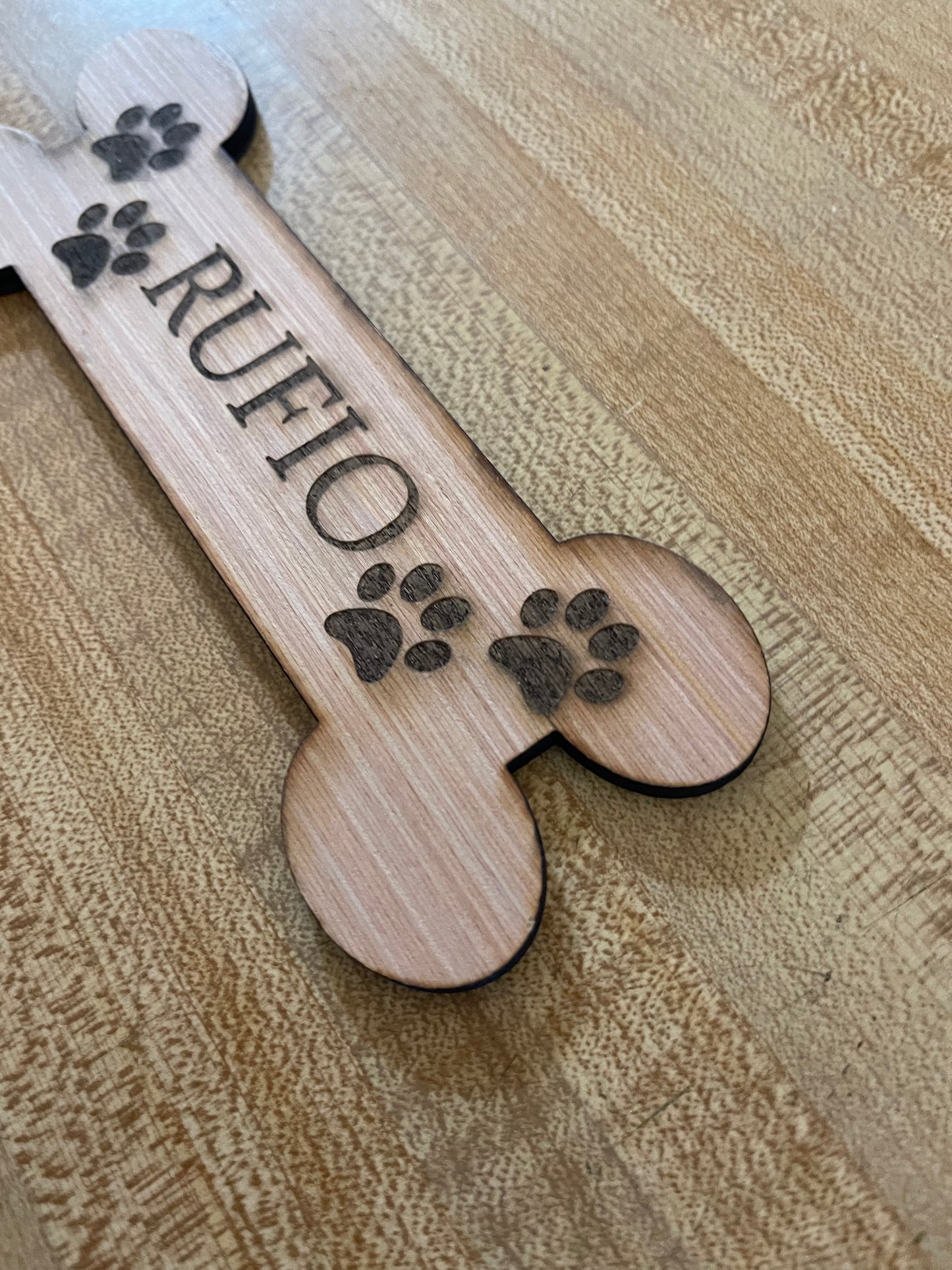 Personalized Wooden Dog Bone Name Sign – Custom Pet Name Plaque