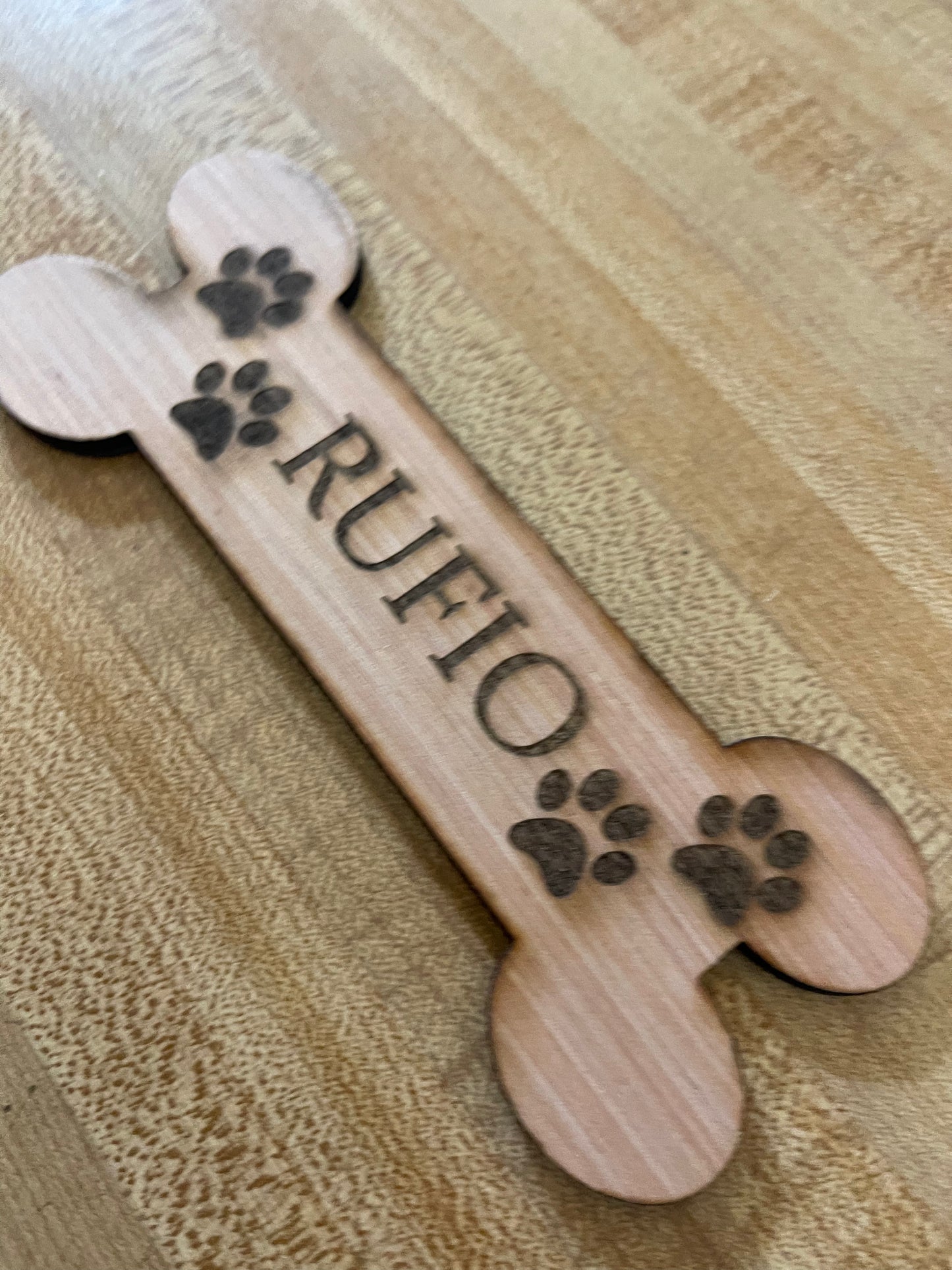 Personalized Wooden Dog Bone Name Sign – Custom Pet Name Plaque