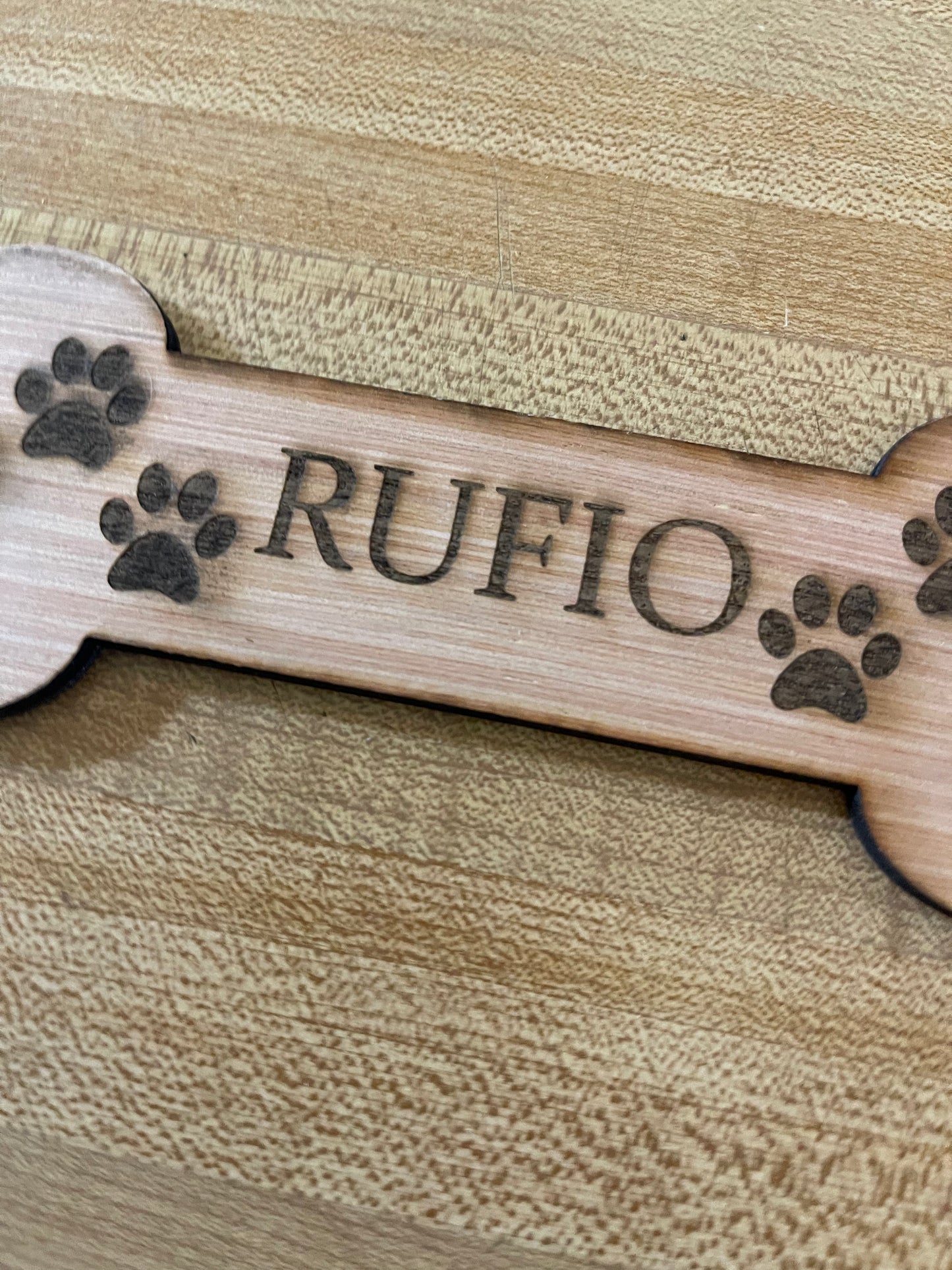 Personalized Wooden Dog Bone Name Sign – Custom Pet Name Plaque