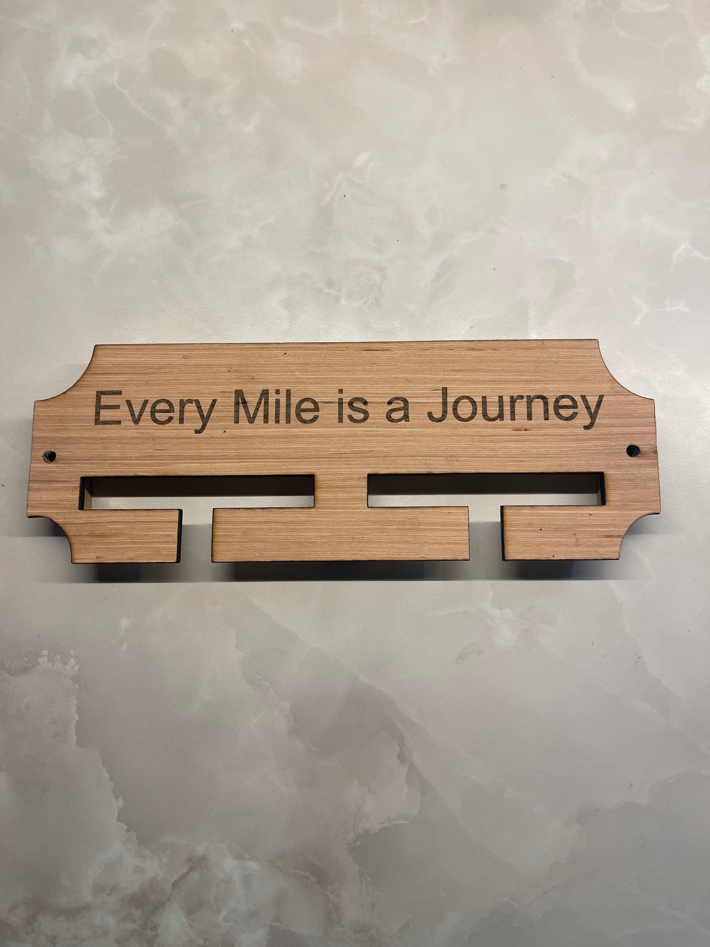 Never give up. Wooden race medal hanger/holder