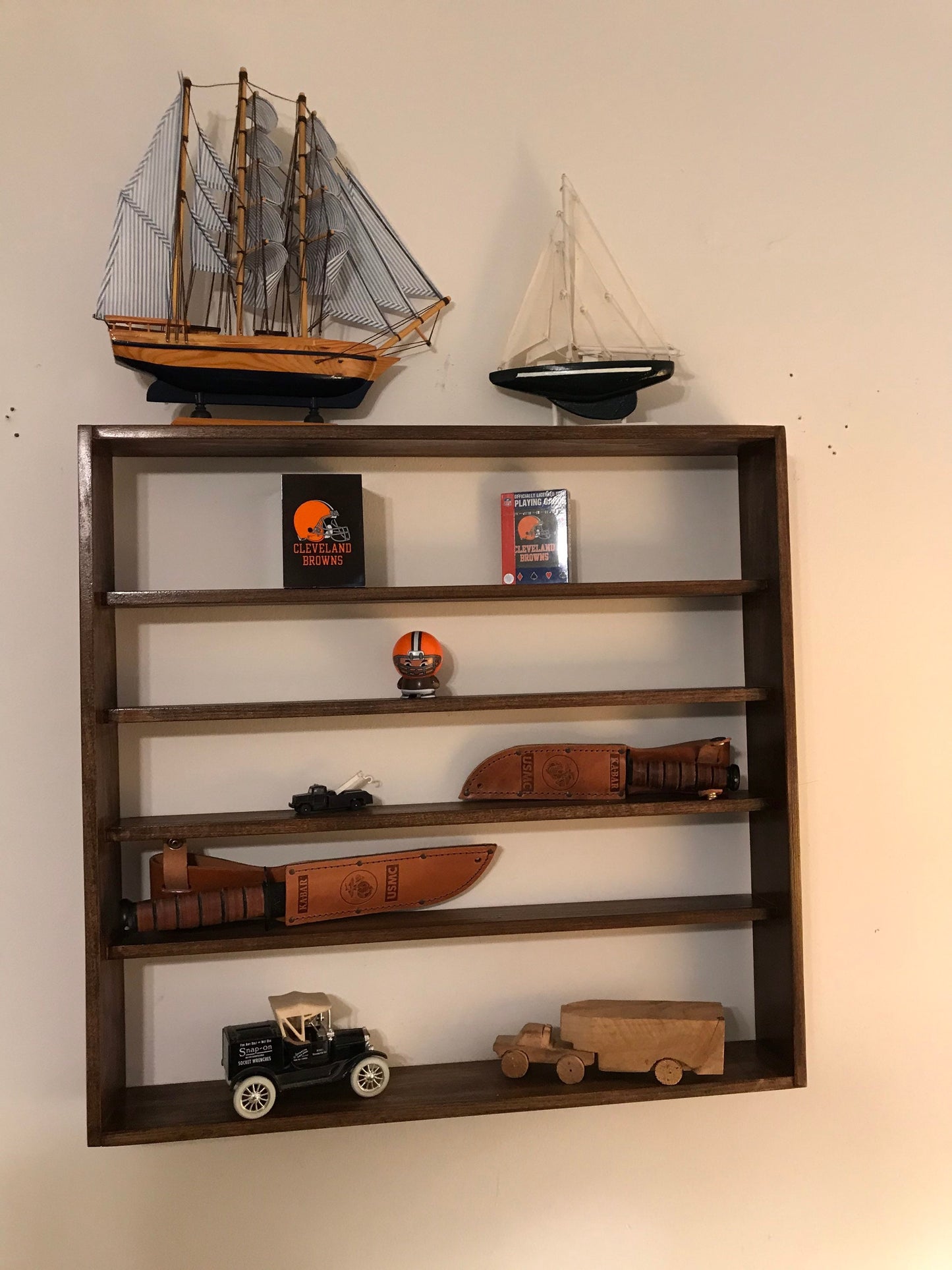 Wall-Mounted Shot Glass Display Shelf – Rustic Wooden Collectible Storage for Home &amp; Bar Decor