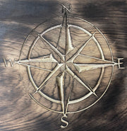 Burnt wood compass wall art for the outdoor adventurer. All roads point to somewhere