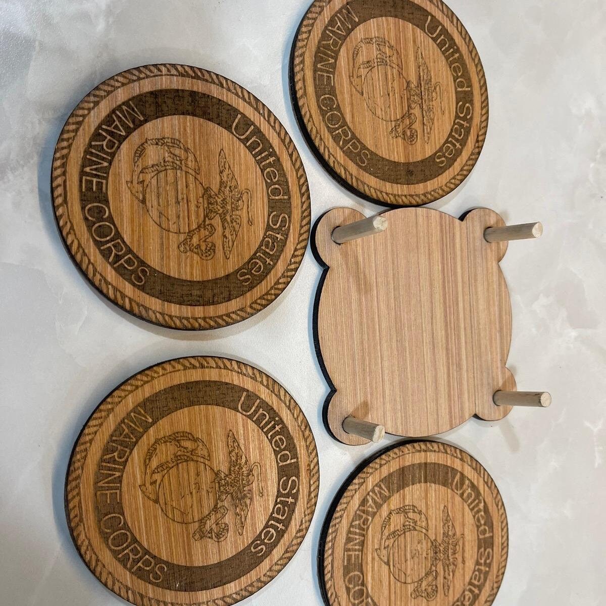 Marine Corps Coaster Set – Handcrafted Wooden Coasters for USMC Enthusiasts