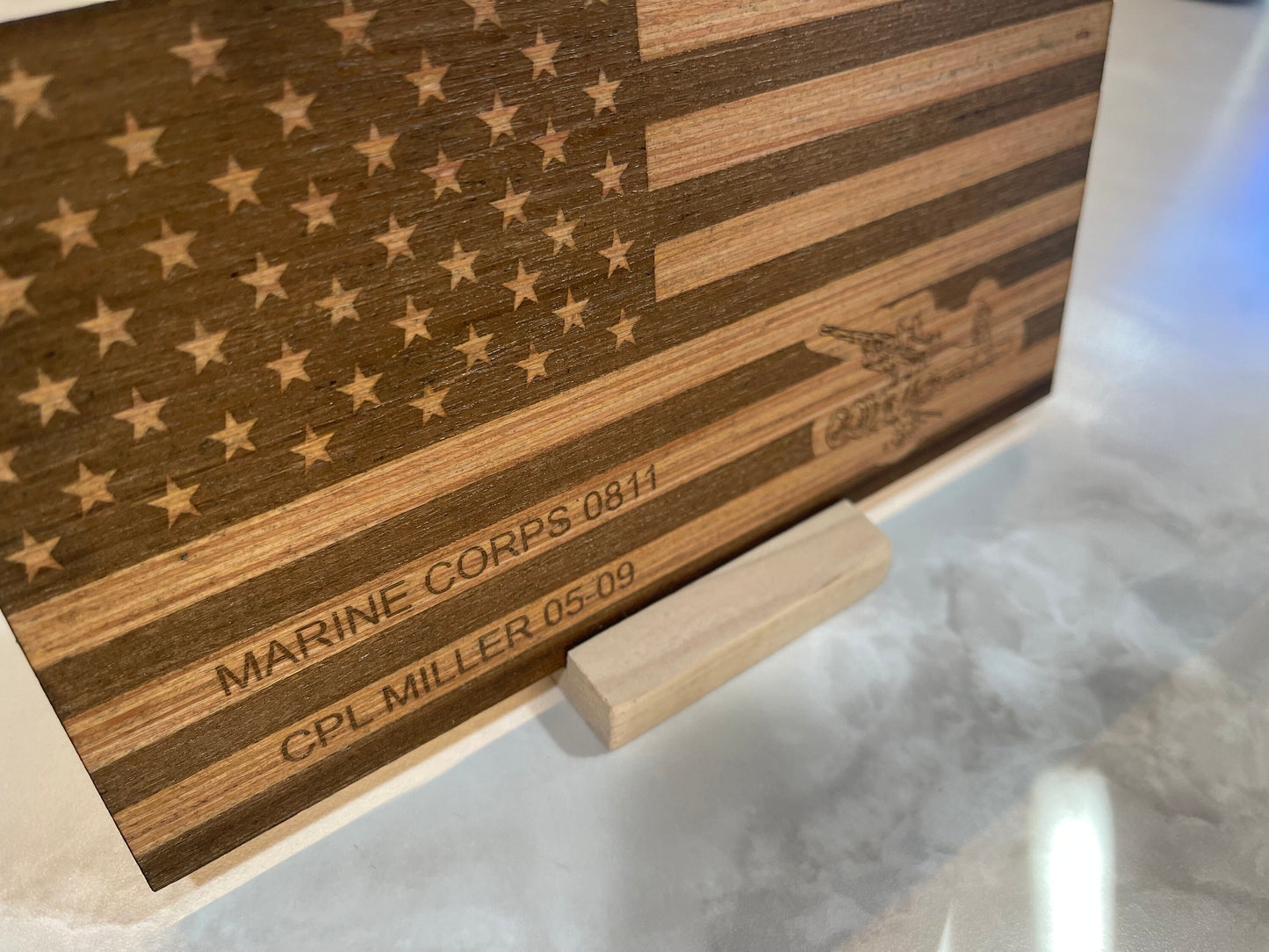 American flag with Marine Corps EGA oak