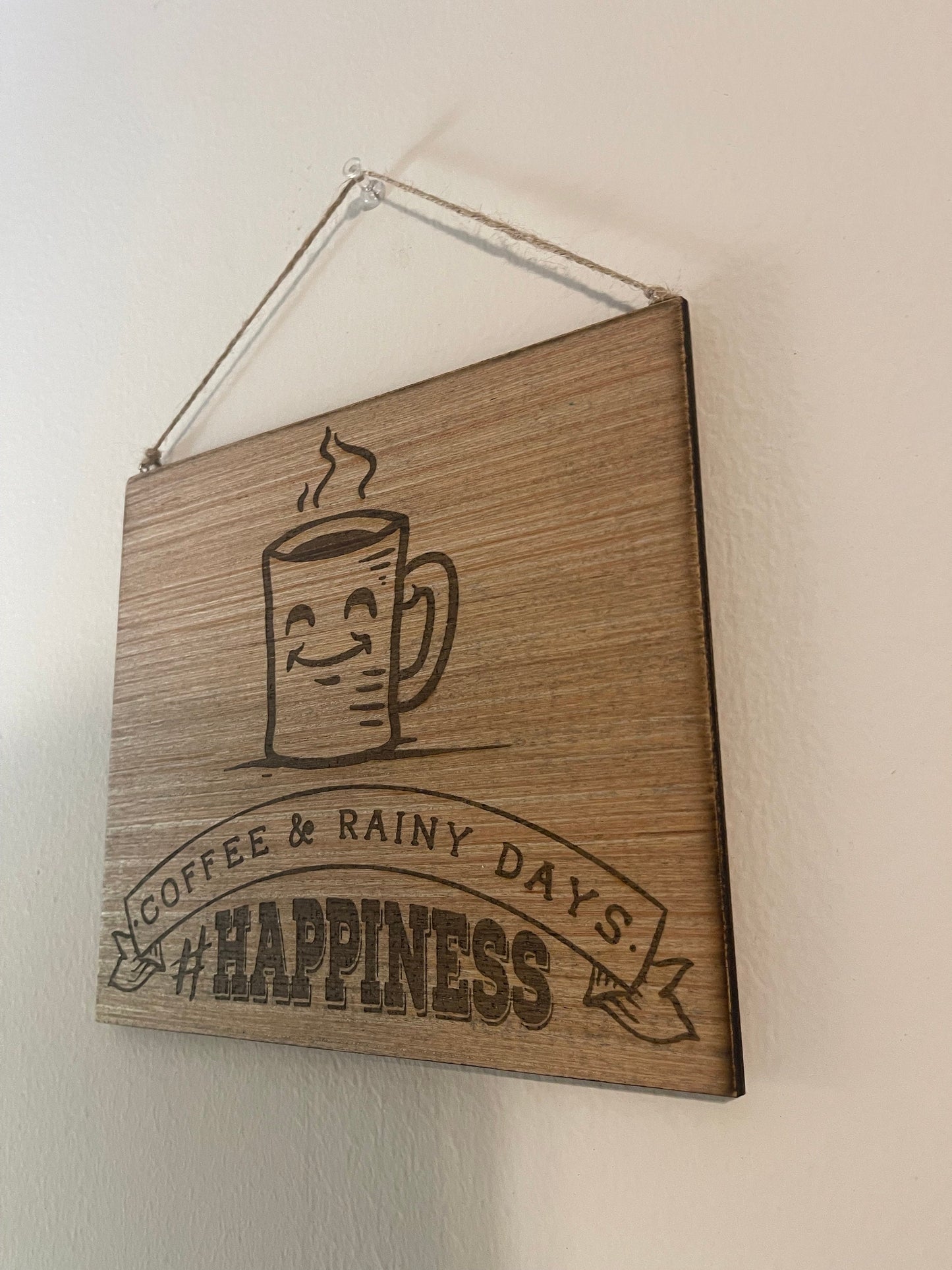 Coffee and rainy days happiness wood sign