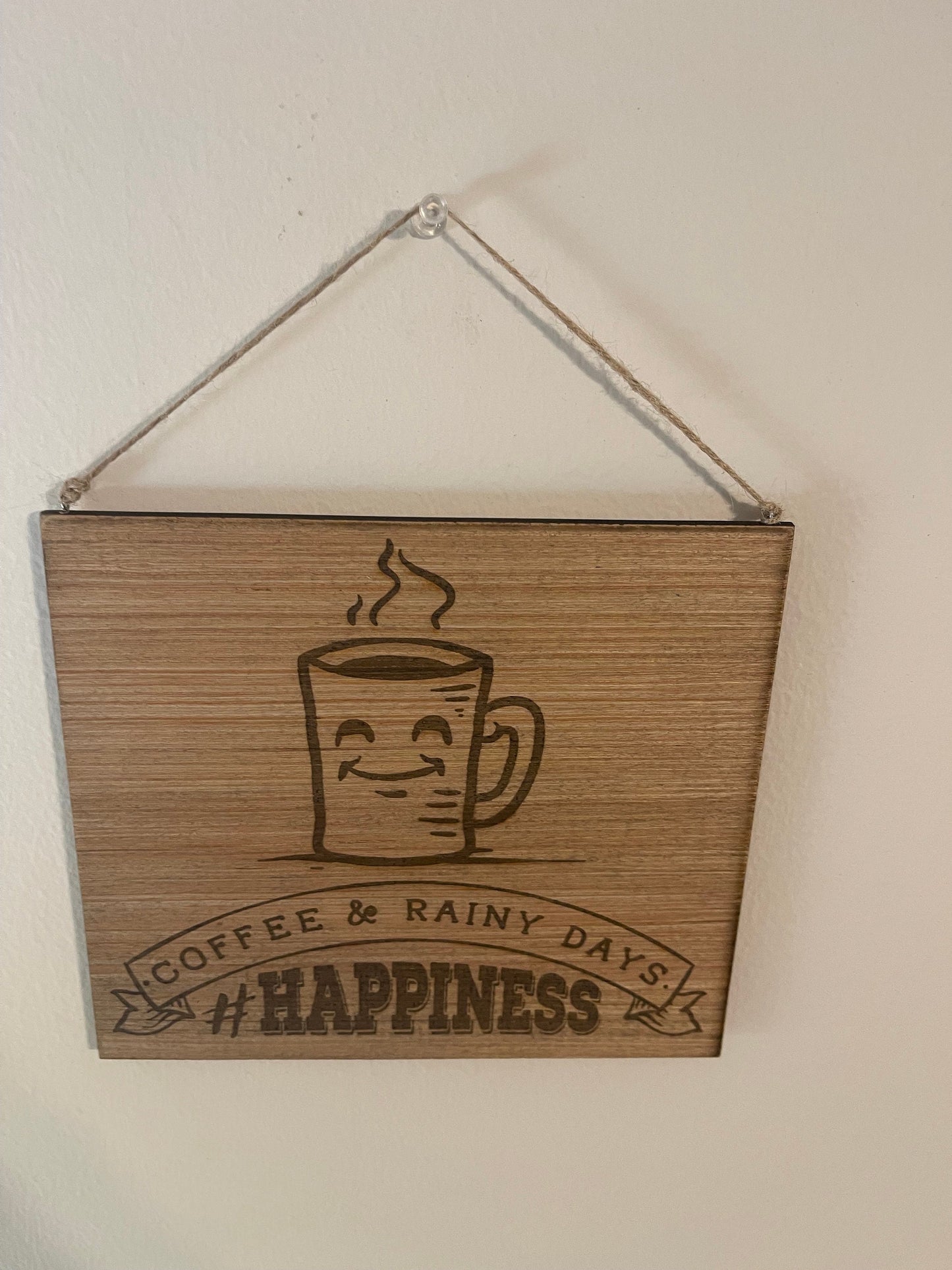 Coffee and rainy days happiness wood sign