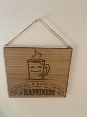 Coffee and rainy days happiness wood sign