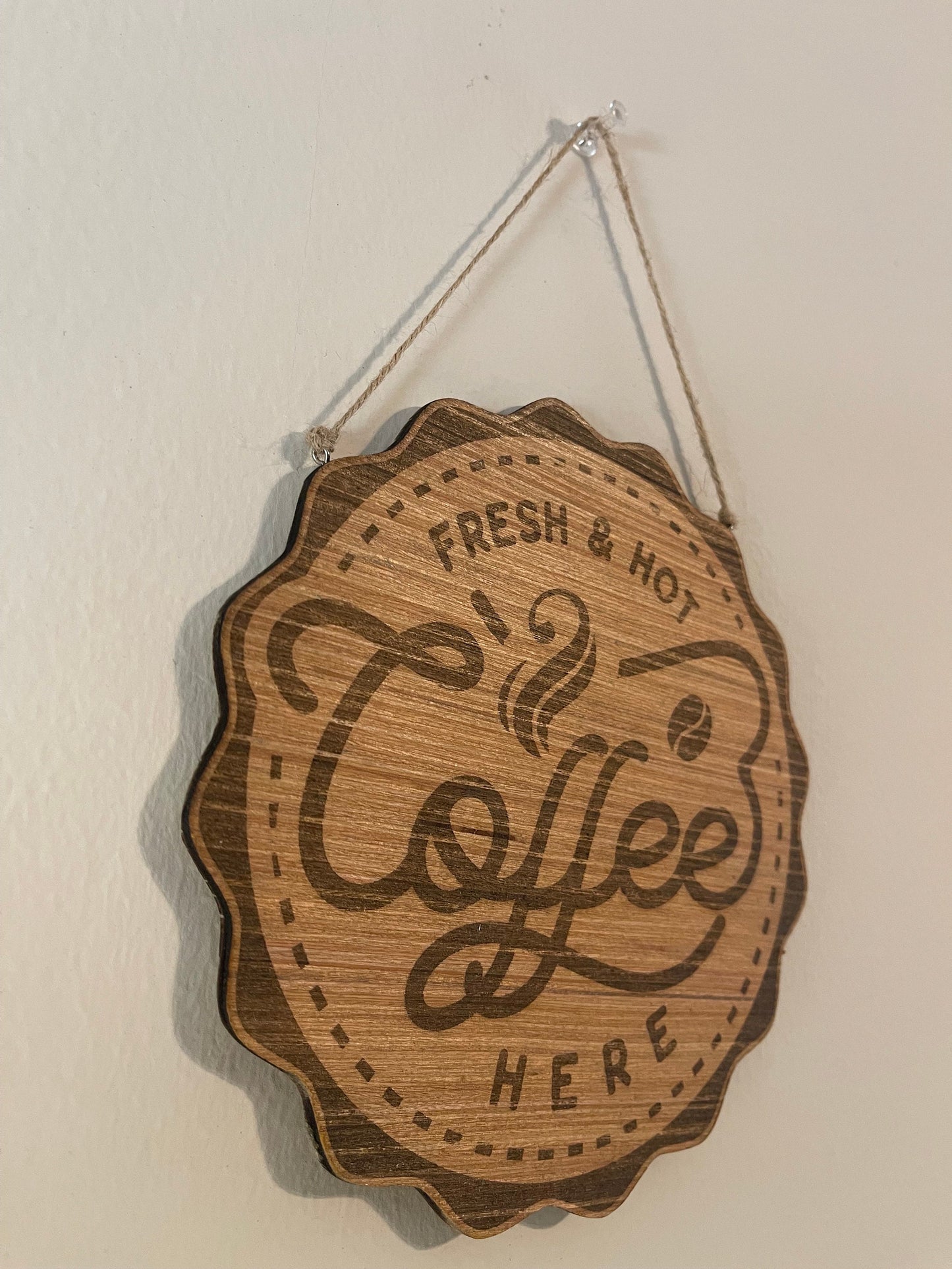 Fresh hot coffee here wood hanging wall sign decor