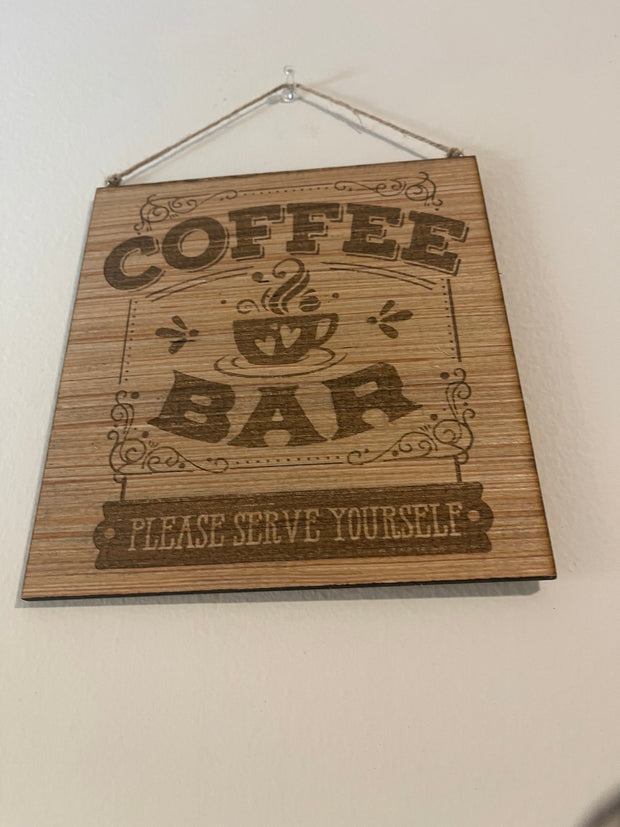 Coffee bar wood sign