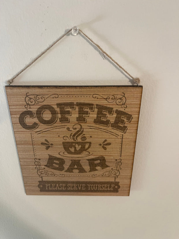 Coffee bar wood sign