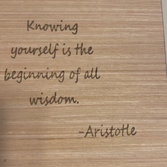 Know yourself is the beginning of all wisdom wood burnt desk sign for office home decor 